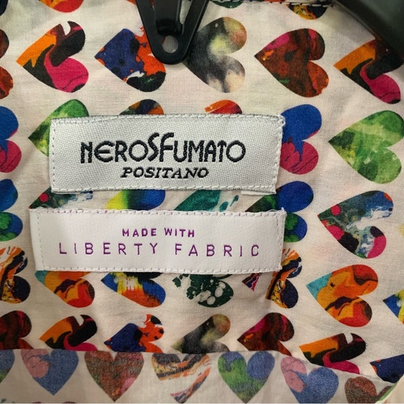 NeroSfumato Positano Liberty Fabrics Heart Pattern Button Down Cotton Shirt Sz L - Picture 5 of 10